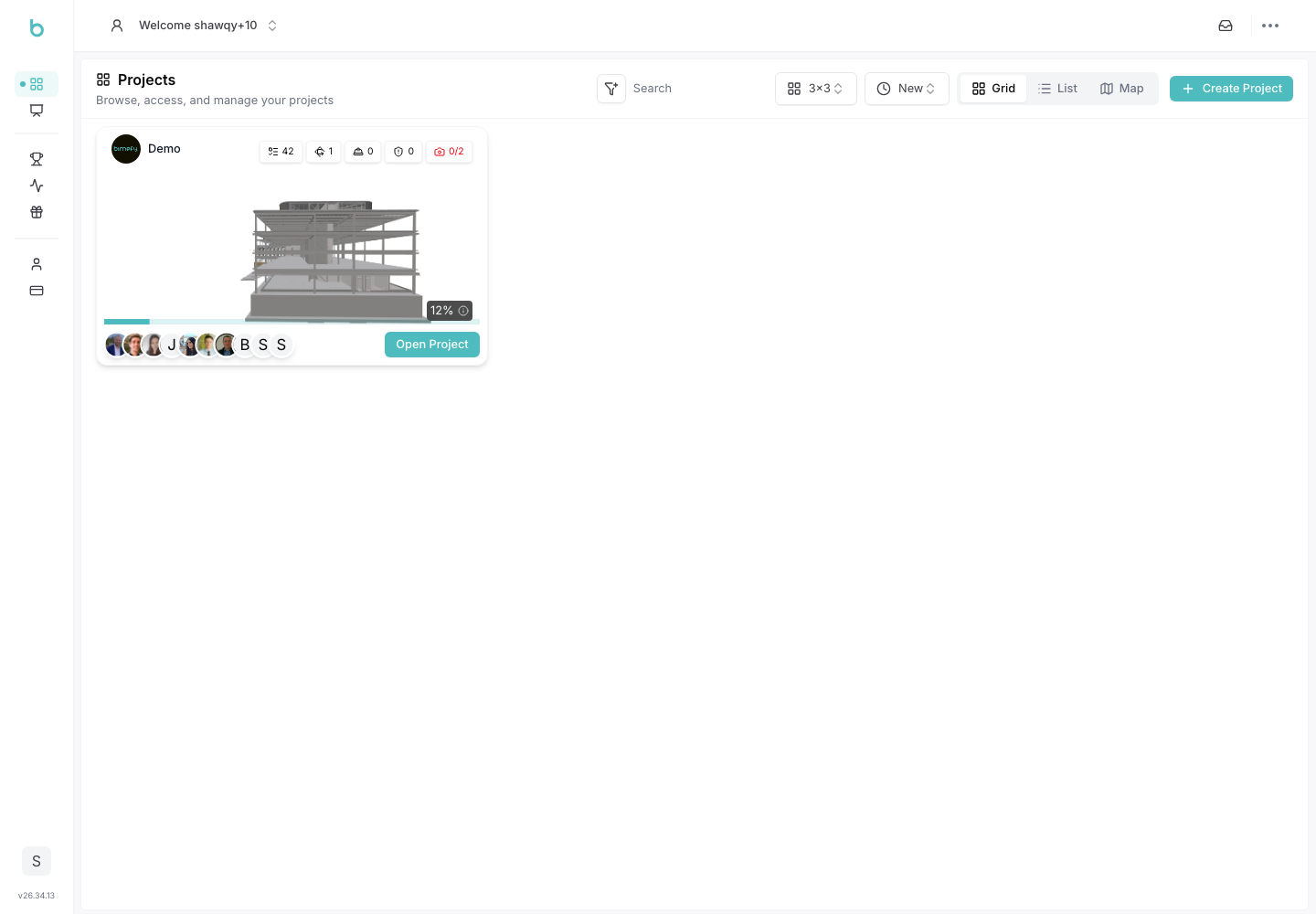 Projects and account workspace